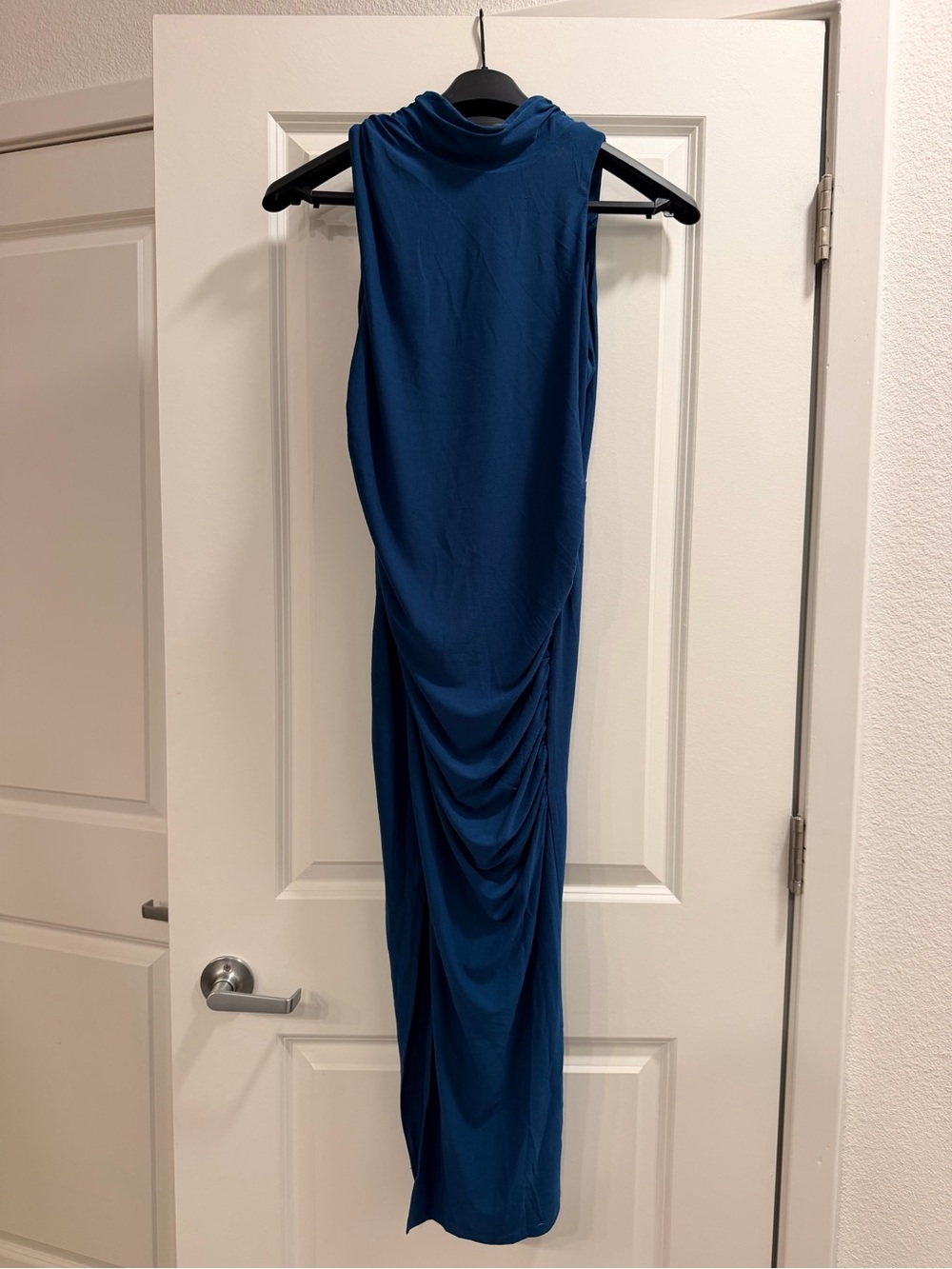 Hello Molly Teal-Blue Sleeveless Draped Midi Dress